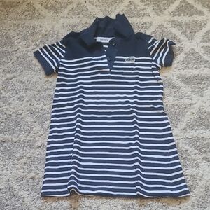 2 for $25 - Lacoste Girls 4 Blue & White Stripes Short Sleeve Polo Shirt